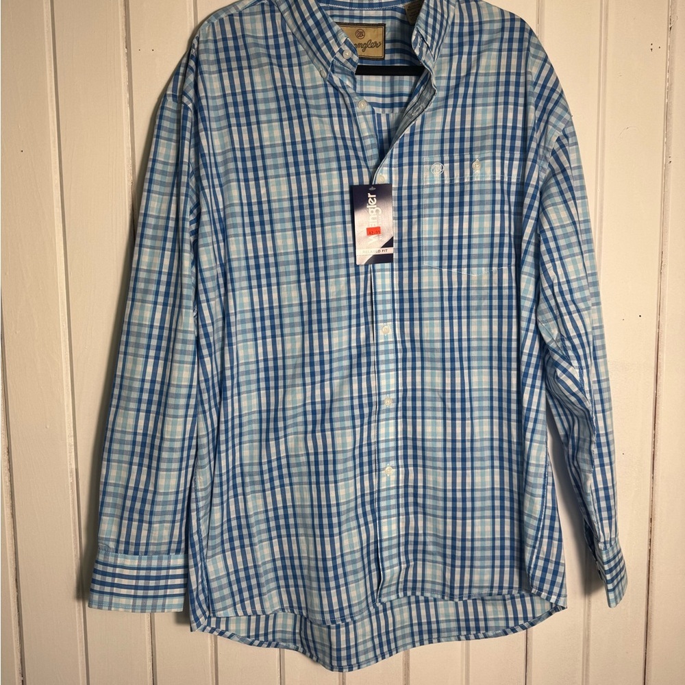Wrangler Blue and White Plaid Men's Shirt